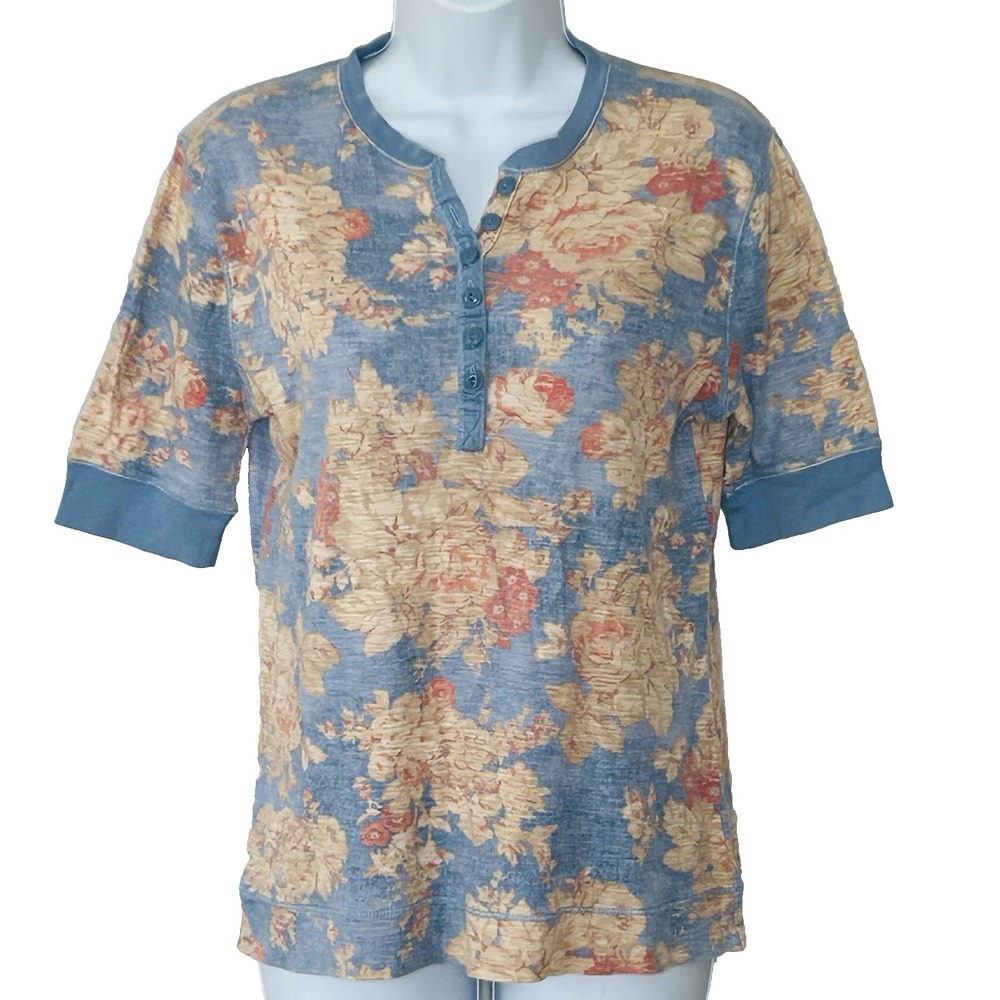 Lauren Jeans Co Ralph Lauren Floral Henley M Short Sleeve Lightweight Cotton